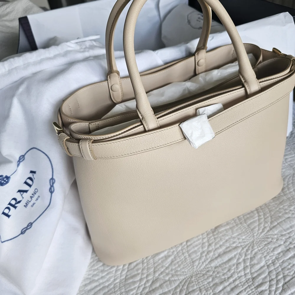 Prada Cream Leather Top-Handle Tote - Picture 6 of 9